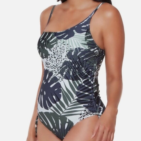 NWT! Bar III Multi Color Moody Tropics One Shoulder One Piece Swimsuit NEW! - Picture 2 of 5